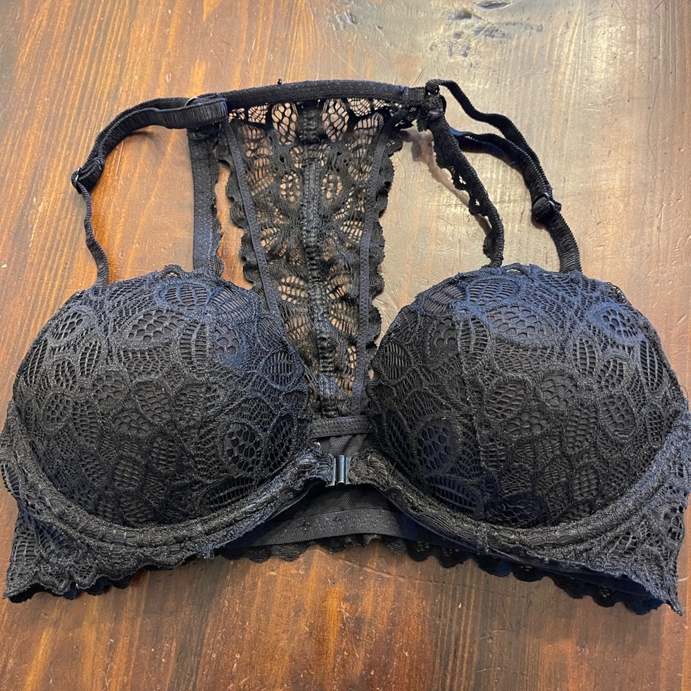 Elegant Pink Black Lace Bra
